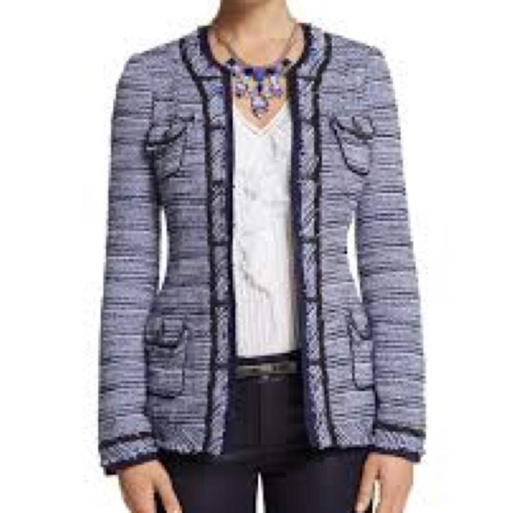 White House Black Market Blue Tweed Sparkle Jacket